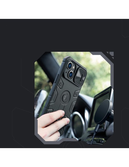Nillkin CamShield Armor Pro magnetinis dėklas iPhone 14 Plus MagSafe šarvuotos dangtelio stovo žiedas juodas Nillkin CamShield Armor Pro magnetinis dėklas iPhone 14 Plus MagSafe šarvuotos dangtelio stovo žiedas juodas