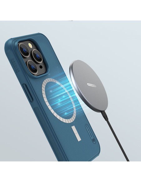 Nillkin Super Frosted Shield Pro magnetinis dėklas, skirtas iPhone 14 Pro su MagSafe magnetine mėlyna spalva