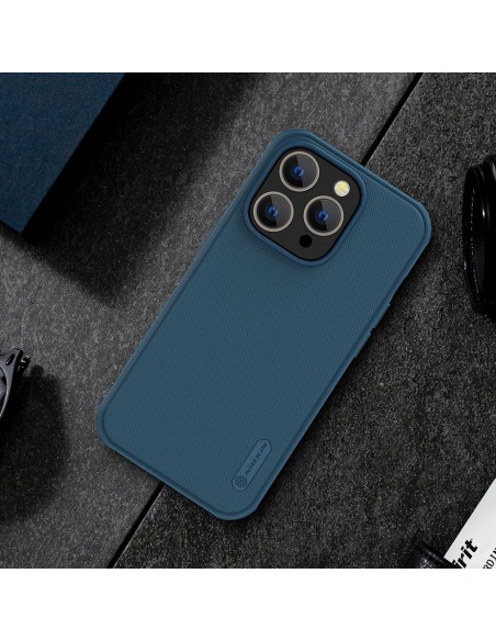 Nillkin Super Frosted Shield Pro magnetinis dėklas, skirtas iPhone 14 Pro su MagSafe magnetine mėlyna spalva