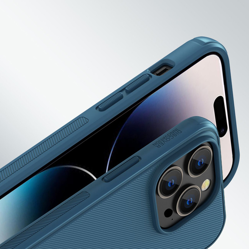 Nillkin Super Frosted Shield Pro magnetinis dėklas, skirtas iPhone 14 Pro su MagSafe magnetine mėlyna spalva