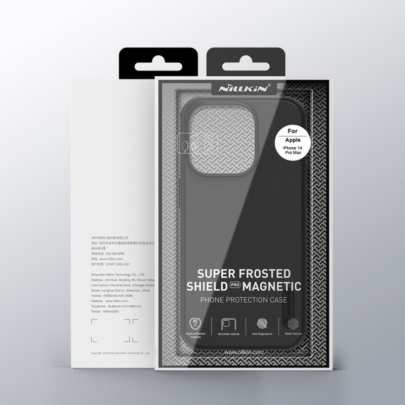 Nillkin Super Frosted Shield Pro magnetinis dėklas, skirtas iPhone 14 Pro Max su MagSafe magnetine juoda