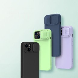 Nillkin CamShield magnetinis silikoninis dėklas iPhone 14 magnetinis MagSafe dangtelis su fotoaparato apsauga mėlyna