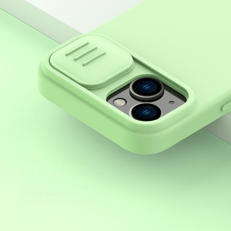 Nillkin CamShield magnetinis silikoninis dėklas iPhone 14 Plus magnetinis MagSafe dangtelis su fotoaparato apsauga juoda