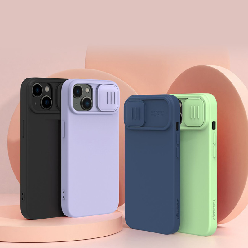 Nillkin CamShield magnetinis silikoninis dėklas iPhone 14 Plus magnetinis MagSafe dangtelis su fotoaparato apsauga mėlyn...