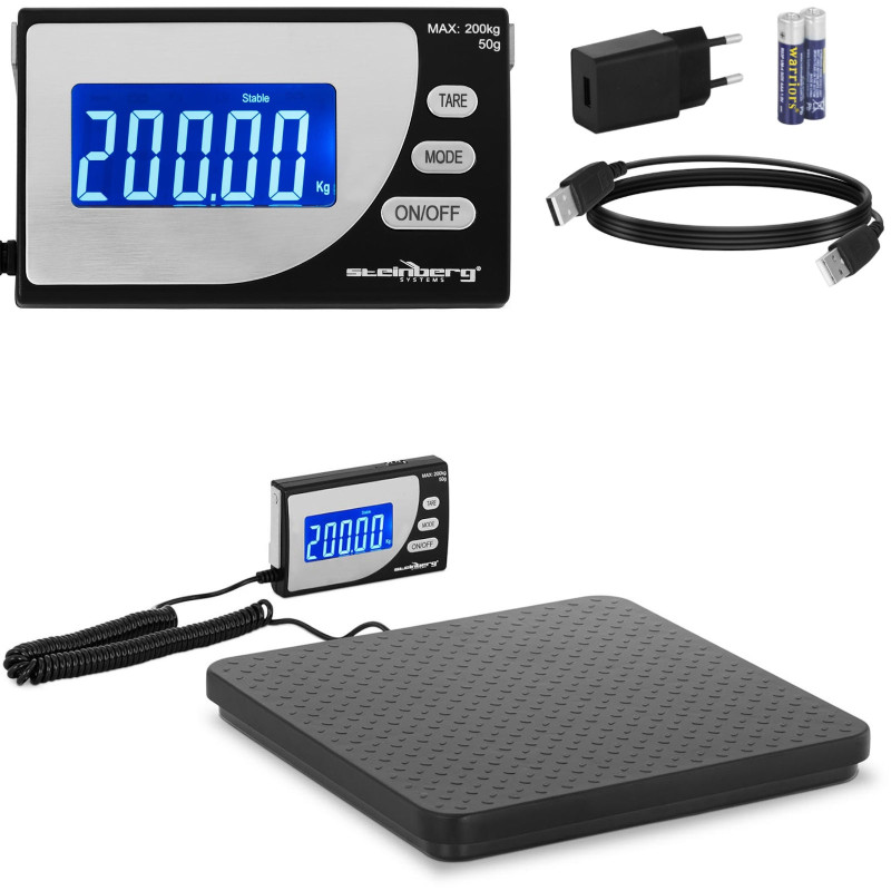 Pramoninės siuntų svarstyklės iki 200 kg / 0,1 g LCD USB