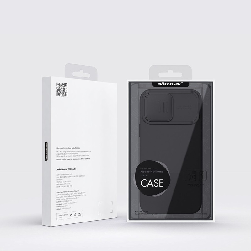 Nillkin CamShield magnetinis silikoninis dėklas iPhone 14 Pro Max magnetinis MagSafe dangtelis su fotoaparato apsauga ža...