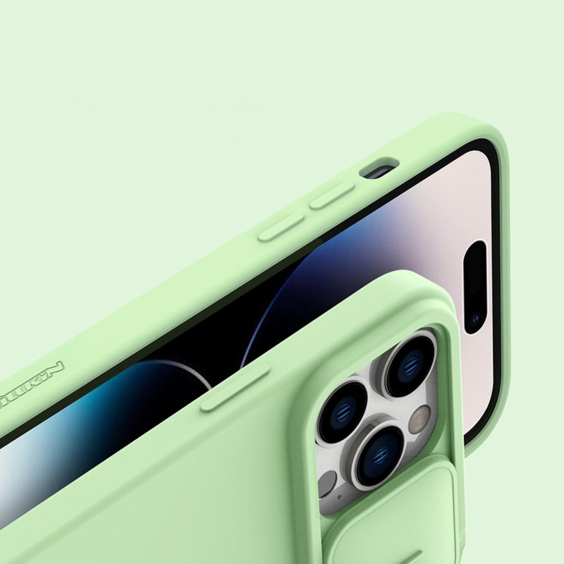 Nillkin CamShield magnetinis silikoninis dėklas iPhone 14 Pro Max magnetinis MagSafe dangtelis su fotoaparato apsauga ža...