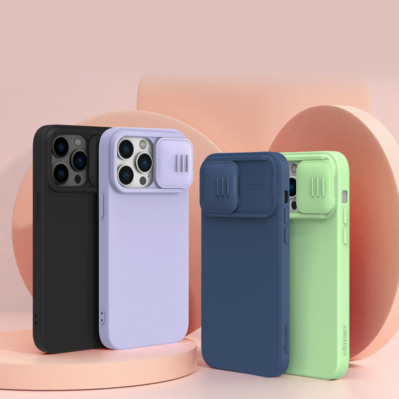 Nillkin CamShield magnetinis silikoninis dėklas iPhone 14 Pro Max magnetinis MagSafe dangtelis su fotoaparato apsauga ža...