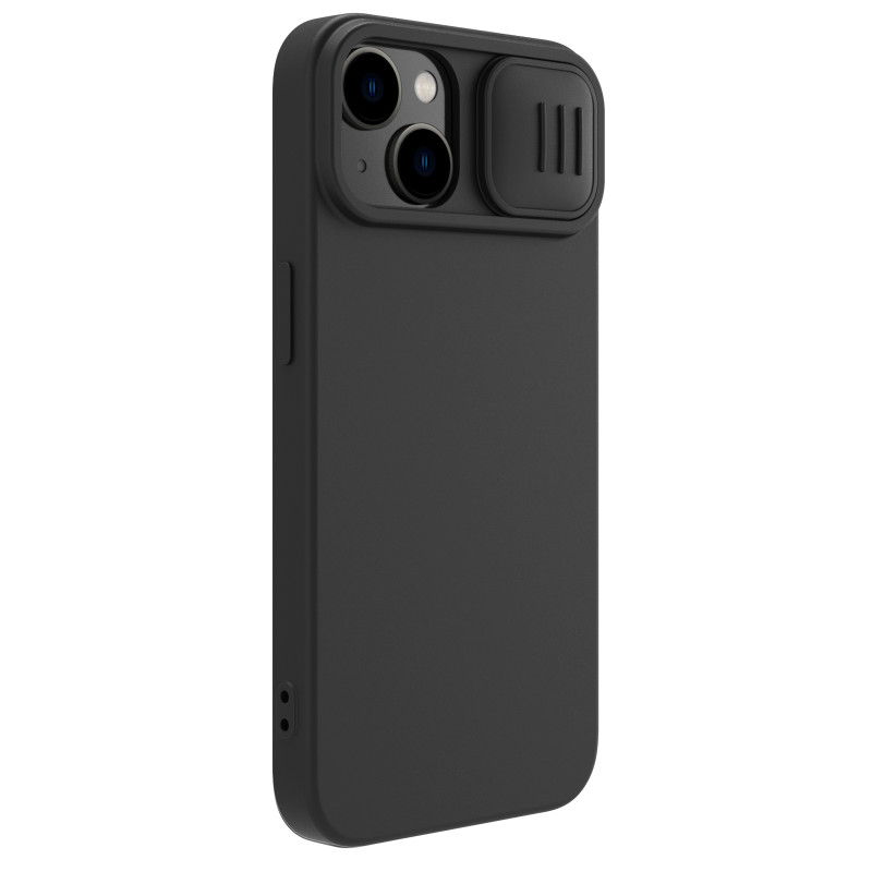 Nillkin CamShield šilkinis silikoninis dėklas iPhone 14 dėklo dangtelis su fotoaparato apsauga juoda