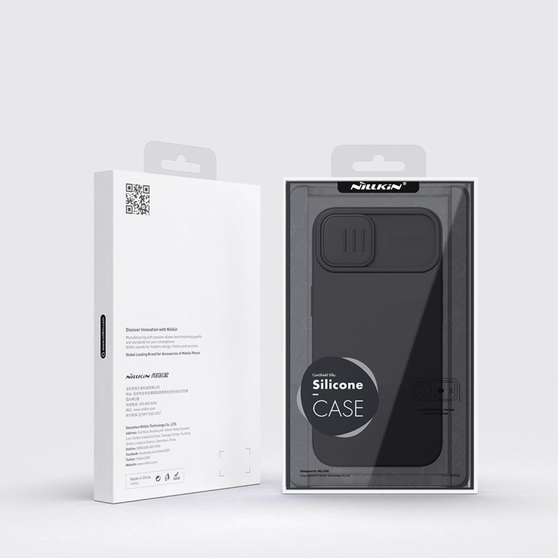 Nillkin CamShield šilkinis silikoninis dėklas iPhone 14 dėklo dangtelis su fotoaparato apsauga juoda