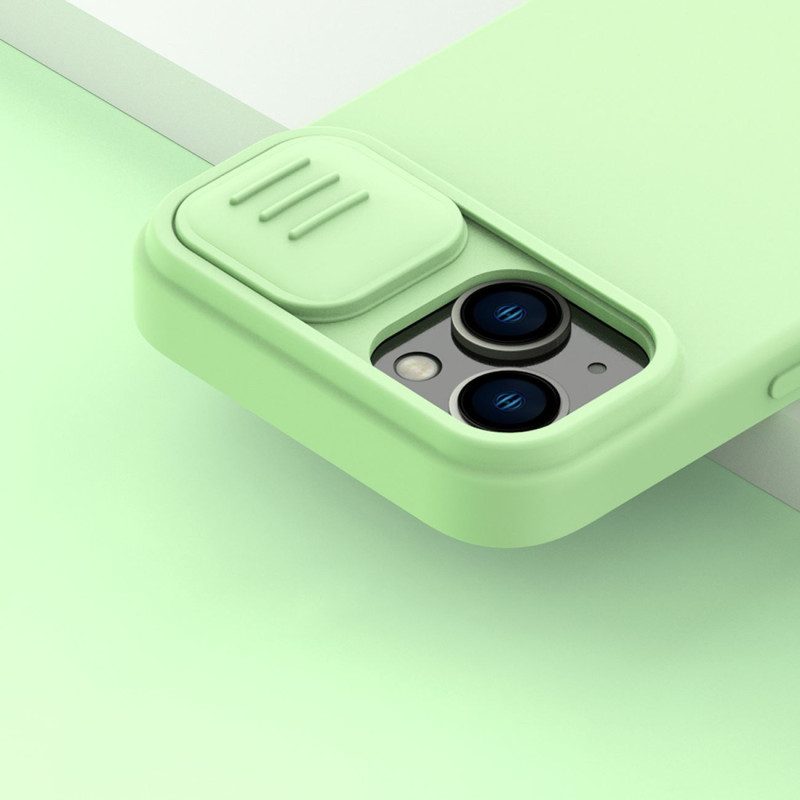 Nillkin CamShield šilkinis silikoninis dėklas iPhone 14 dėklo dangtelis su fotoaparato apsauga juoda
