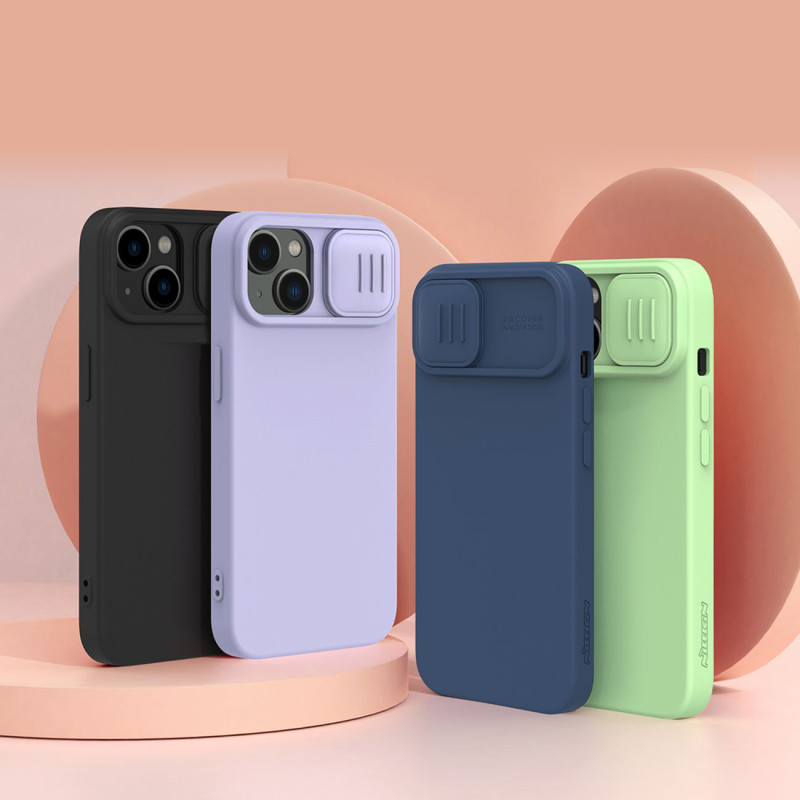 Nillkin CamShield šilkinis silikoninis dėklas iPhone 14 dėklo dangtelis su fotoaparato apsauga juoda