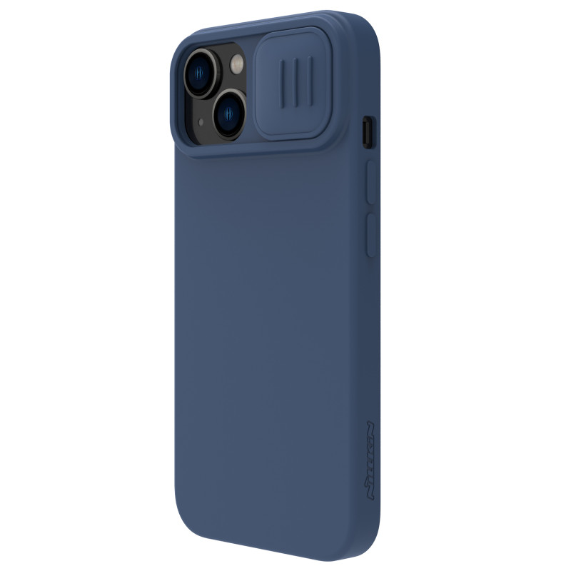Nillkin CamShield Silky Silicone Case iPhone 14 dėklas su fotoaparato dangteliu mėlynos spalvos