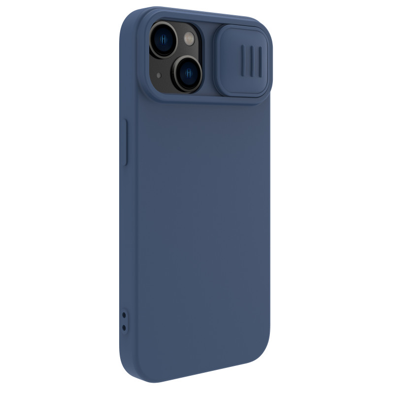 Nillkin CamShield Silky Silicone Case iPhone 14 dėklas su fotoaparato dangteliu mėlynos spalvos