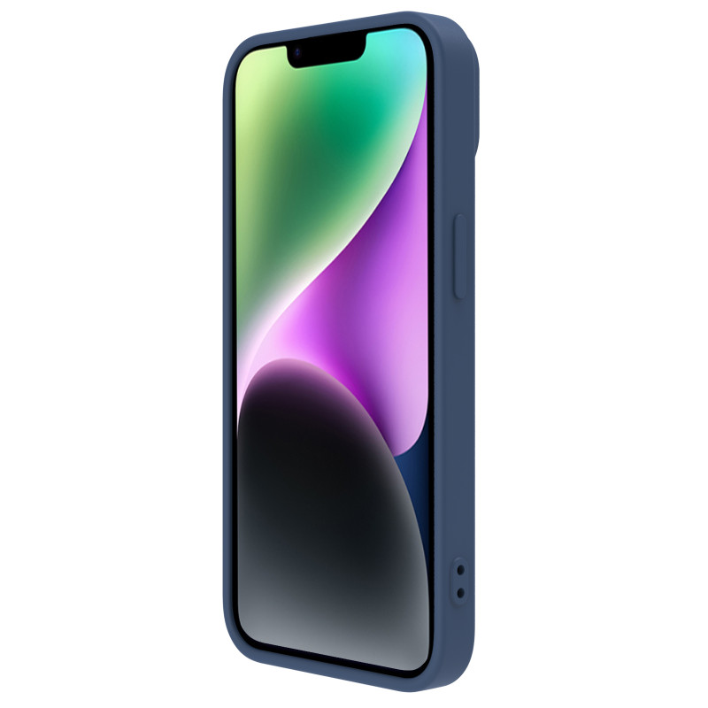Nillkin CamShield Silky Silicone Case iPhone 14 dėklas su fotoaparato dangteliu mėlynos spalvos