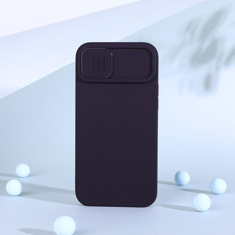 Nillkin CamShield Silky Silicone Case iPhone 14 dėklas su fotoaparato dangteliu mėlynos spalvos
