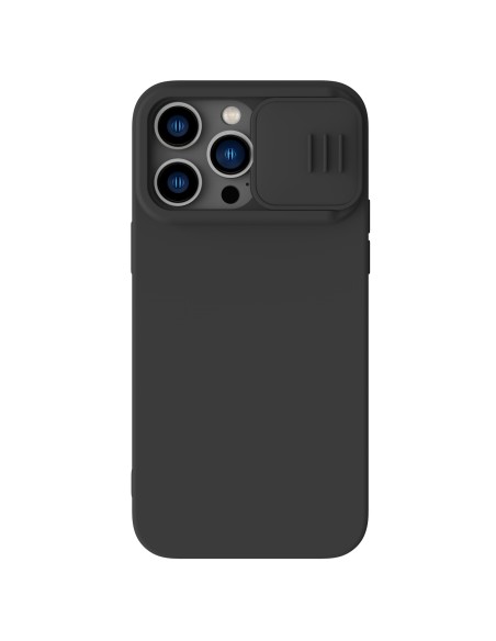 „Nillkin CamShield Silky“ silikoninis dėklas „iPhone 14 Pro“ dėklas su fotoaparato apsauga, juoda