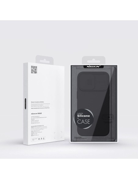 „Nillkin CamShield Silky“ silikoninis dėklas „iPhone 14 Pro“ dėklas su fotoaparato apsauga, juoda