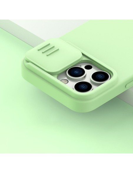 „Nillkin CamShield Silky“ silikoninis dėklas „iPhone 14 Pro“ dėklas su fotoaparato apsauga, juoda