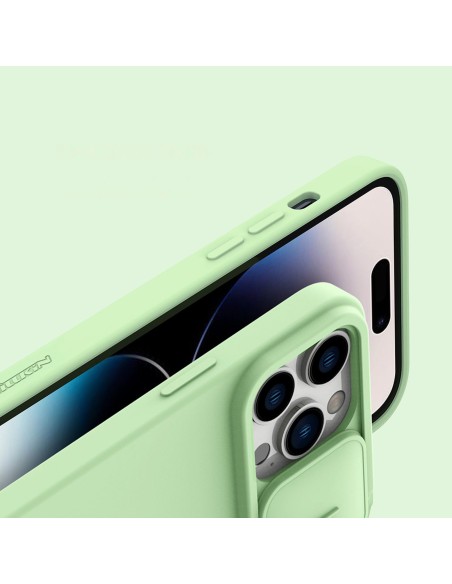 „Nillkin CamShield Silky“ silikoninis dėklas „iPhone 14 Pro“ dėklas su fotoaparato apsauga, juoda