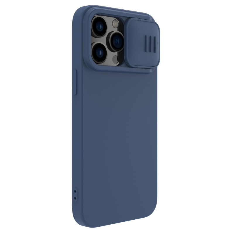 Nillkin CamShield Silky Silicone Case iPhone 14 Pro dėklas su fotoaparato apsauga mėlyna