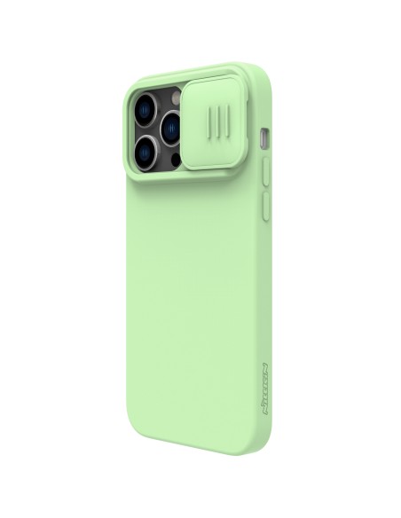 Nillkin CamShield Silky Silicone Case iPhone 14 Pro dėklas su fotoaparato dangteliu žalias Nillkin CamShield Silky Silicone Case iPhone 14 Pro dėklas su fotoaparato dangteliu žalias