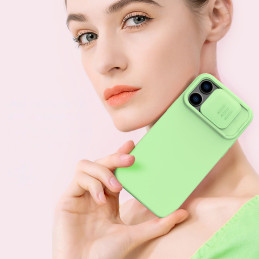 Nillkin CamShield Silky Silicone Case iPhone 14 Pro dėklas su fotoaparato dangteliu žalias