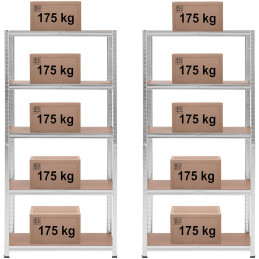 Metalinis stelažas su 5 lentynomis 875 kg 90 x 40 x 180 cm pilka 2 vnt.