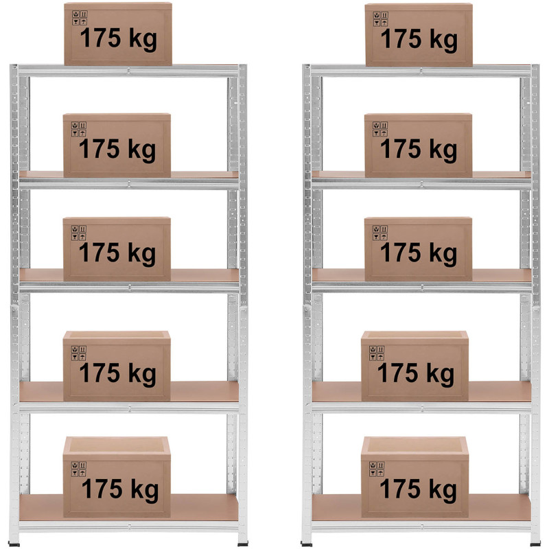 Metalinis stelažas su 5 lentynomis 875 kg 90 x 40 x 180 cm pilka 2 vnt.