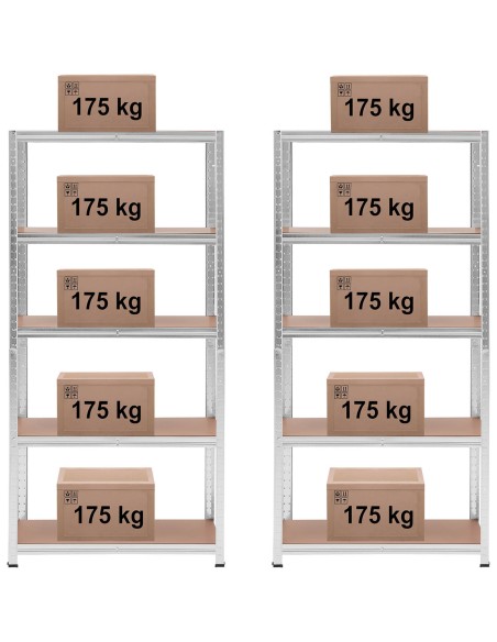 Metalinis stelažas su 5 lentynomis 875 kg 90 x 40 x 180 cm pilka 2 vnt. Metalinis stelažas su 5 lentynomis 875 kg 90 x 40 x 180 cm pilka 2 vnt.