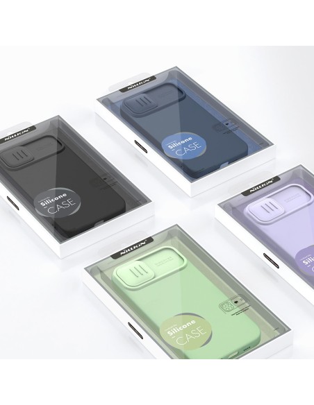 Nillkin CamShield Silky Silicone Case iPhone 14 Plus dėklas su fotoaparato apsauga mėlyna