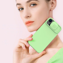 Nillkin CamShield Silky Silicone Case iPhone 14 Plus dėklas su fotoaparato dangteliu žalias