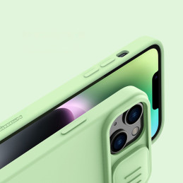 Nillkin CamShield Silky Silicone Case iPhone 14 Plus dėklas su fotoaparato dangteliu žalias