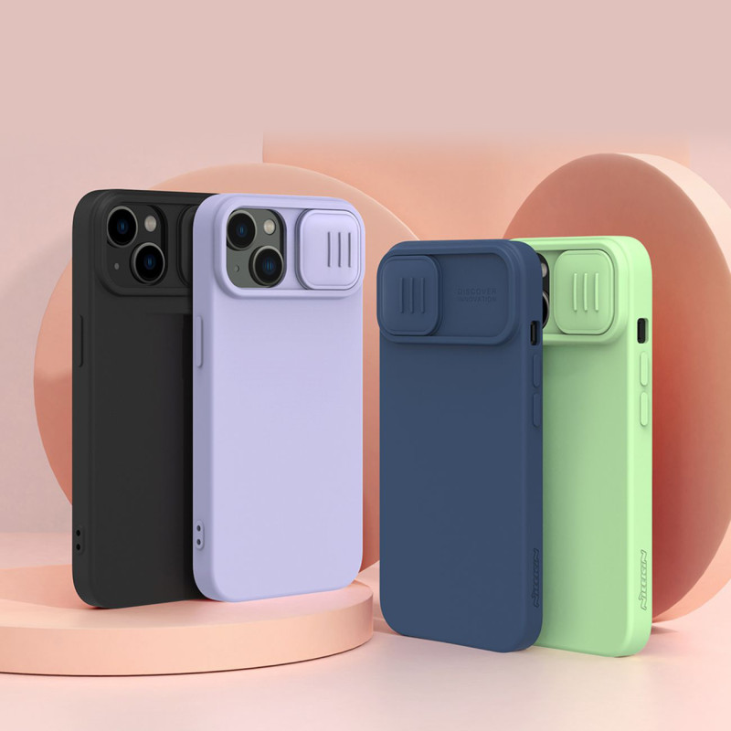 Nillkin CamShield Silky Silicone Case iPhone 14 Plus dėklas su fotoaparato apsauga, violetinė