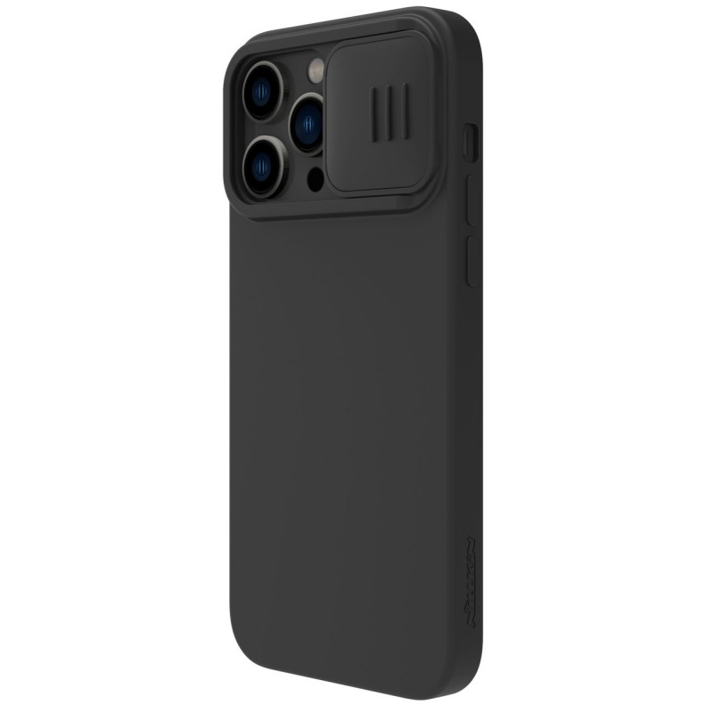 „Nillkin CamShield Silky“ silikoninis dėklas „iPhone 14 Pro Max“ dėklas su fotoaparato apsauga, juoda