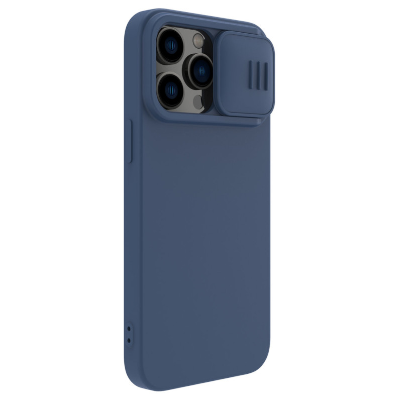 Nillkin CamShield Silky Silicone Case iPhone 14 Pro Max silikoninis dangtelis su fotoaparato apsauga mėlyna
