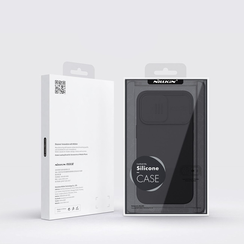Nillkin CamShield Silky Silicone Case iPhone 14 Pro Max silikoninis dangtelis su fotoaparato apsauga mėlyna