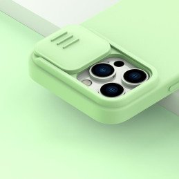 Nillkin CamShield Silky Silicone Case iPhone 14 Pro Max silikoninis dangtelis su fotoaparato apsauga mėlyna