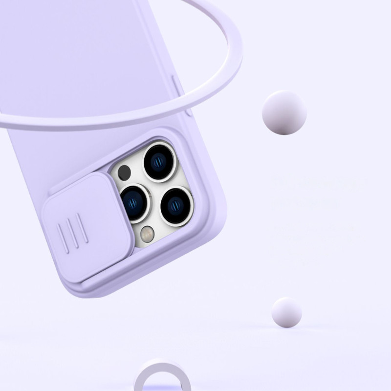 Nillkin CamShield Silky Silicone Case iPhone 14 Pro Max silikoninis dangtelis su fotoaparato apsauga mėlyna