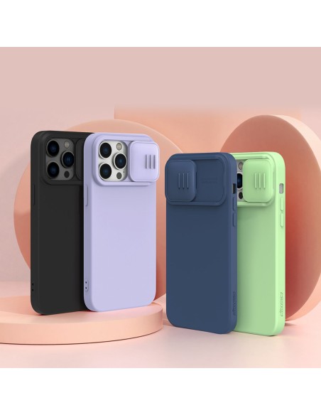 Nillkin CamShield Silky Silicone Case iPhone 14 Pro Max silikoninis dangtelis su fotoaparato apsauga mėlyna Nillkin CamShield Silky Silicone Case iPhone 14 Pro Max silikoninis dangtelis su fotoaparato apsauga mėlyna
