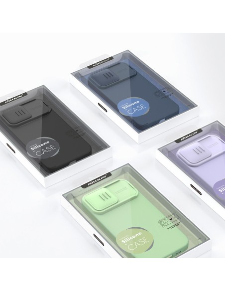 Nillkin CamShield Silky Silicone Case iPhone 14 Pro Max silikoninis dangtelis su fotoaparato apsauga mėlyna Nillkin CamShield Silky Silicone Case iPhone 14 Pro Max silikoninis dangtelis su fotoaparato apsauga mėlyna