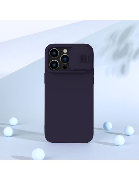 Nillkin CamShield Silky Silicone Case iPhone 14 Pro Max silikoninis dangtelis su fotoaparato apsauga mėlyna Nillkin CamShield Silky Silicone Case iPhone 14 Pro Max silikoninis dangtelis su fotoaparato apsauga mėlyna