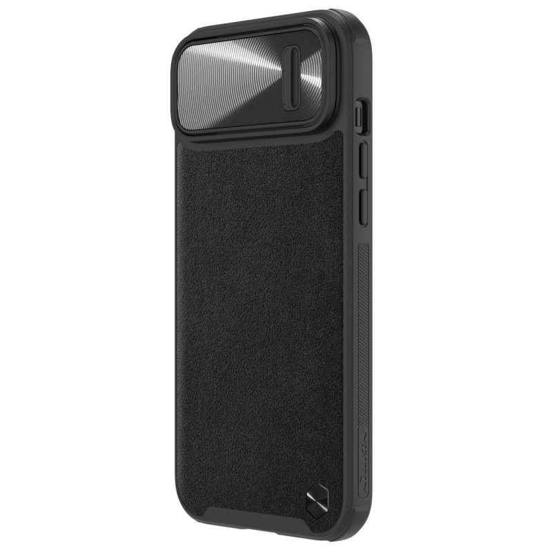 Nillkin CamShield Leather S Case iPhone 14 dėklo dangtelis su fotoaparato dangteliu juodas