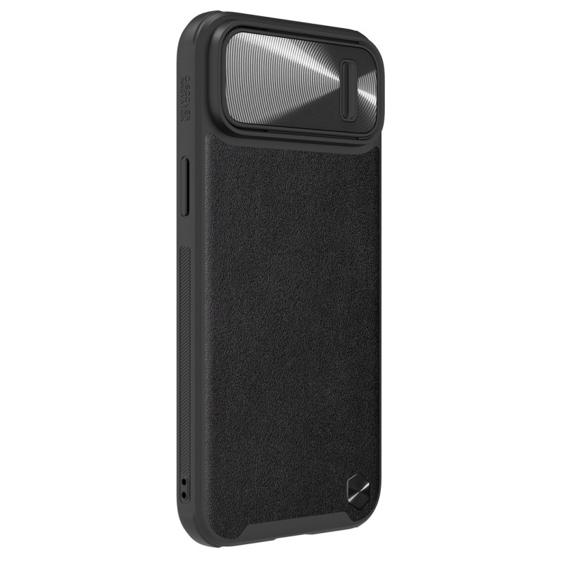 Nillkin CamShield Leather S Case iPhone 14 dėklo dangtelis su fotoaparato dangteliu juodas
