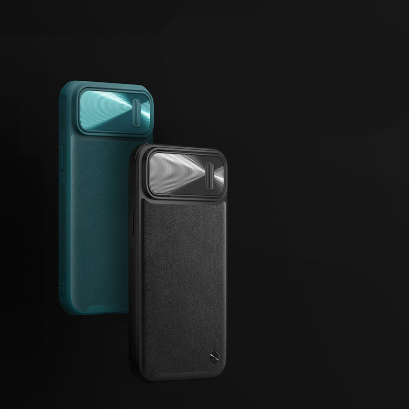 Nillkin CamShield Leather S Case iPhone 14 dėklo dangtelis su fotoaparato dangteliu juodas