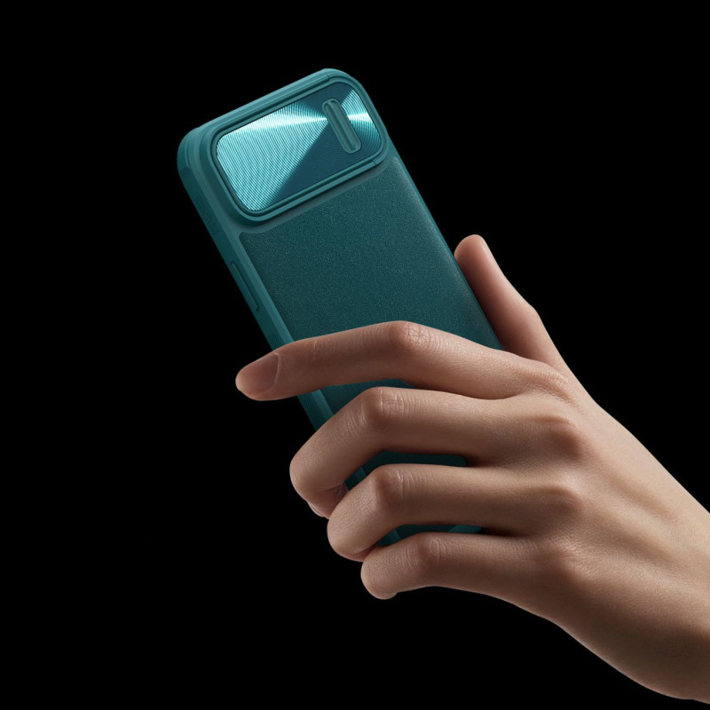 Nillkin CamShield Leather S Case iPhone 14 dėklo dangtelis su fotoaparato dangteliu juodas