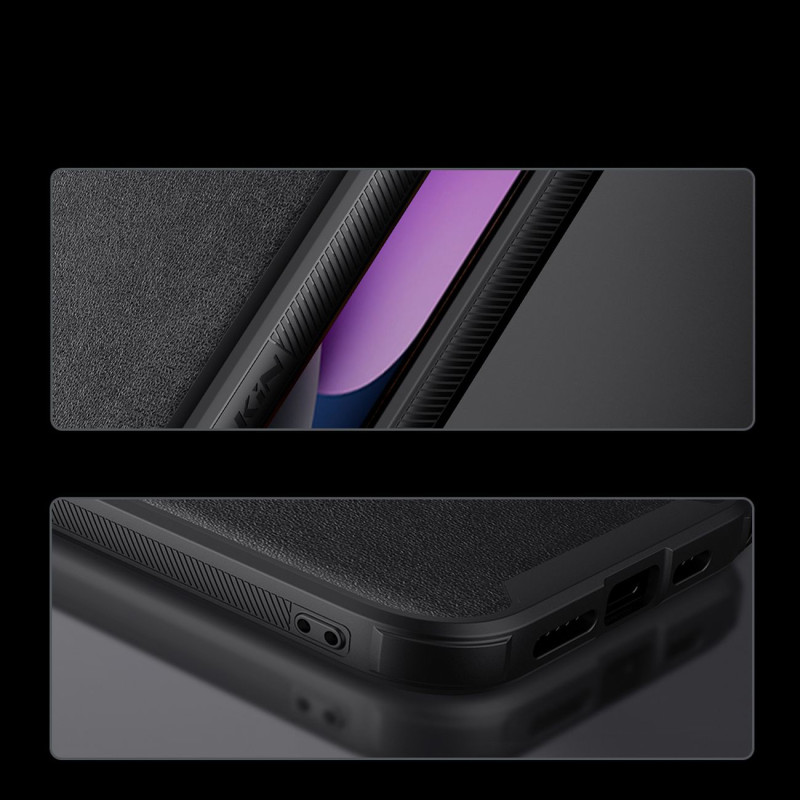 Nillkin CamShield Leather S Case iPhone 14 dėklo dangtelis su fotoaparato dangteliu juodas