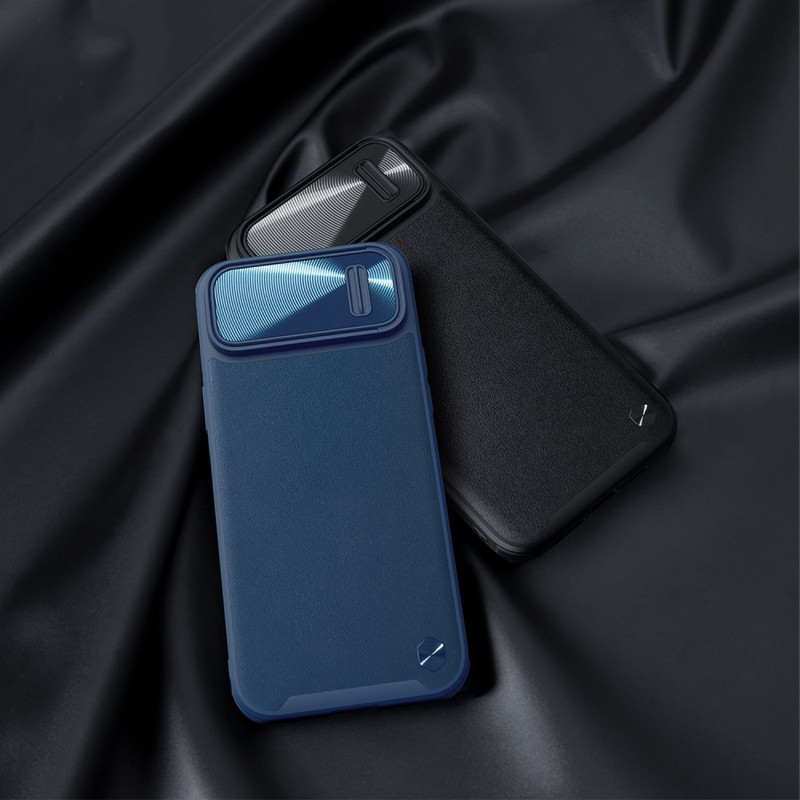 Nillkin CamShield Leather S Case iPhone 14 dėklo dangtelis su fotoaparato dangteliu juodas