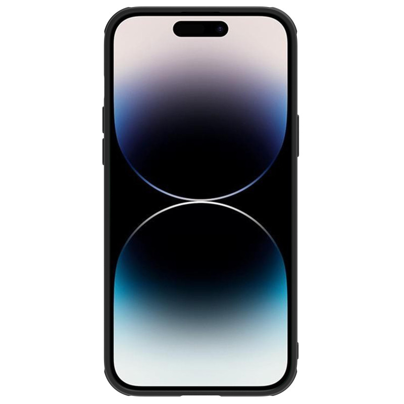 Nillkin CamShield Leather S Case iPhone 14 Pro dėklas su fotoaparato dangteliu juodos spalvos