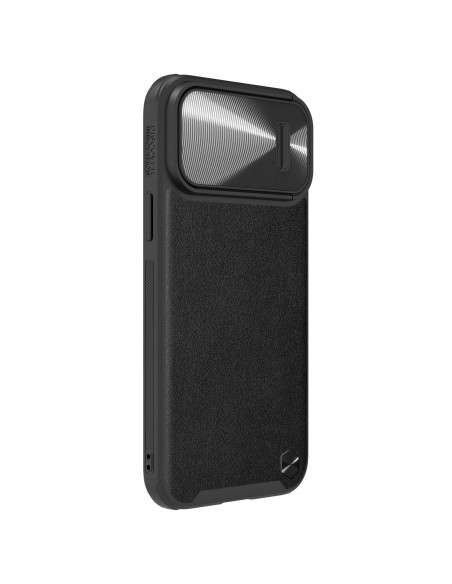 Nillkin CamShield Leather S Case iPhone 14 Pro dėklas su fotoaparato dangteliu juodos spalvos Nillkin CamShield Leather S Case iPhone 14 Pro dėklas su fotoaparato dangteliu juodos spalvos